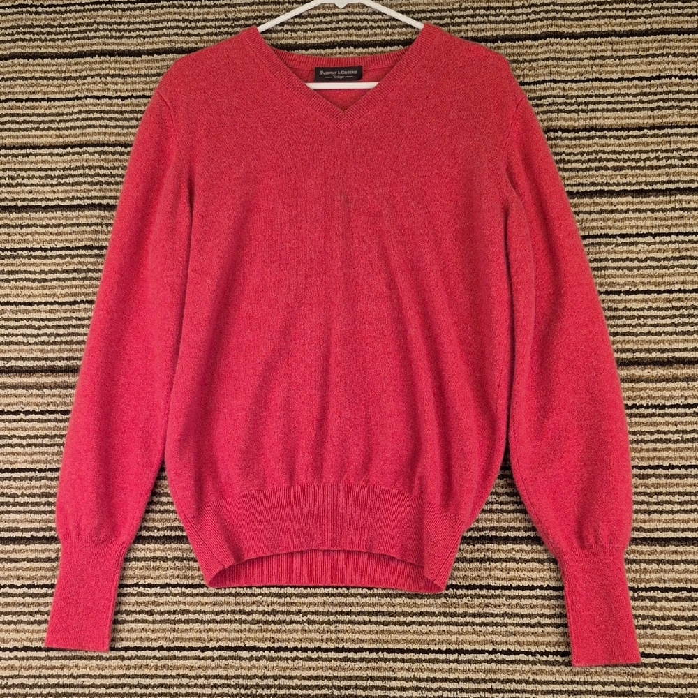 FAIRWAY & GREENE Vintage‎ Pink Weave Cashmere Medium Mens V Neck Sweater